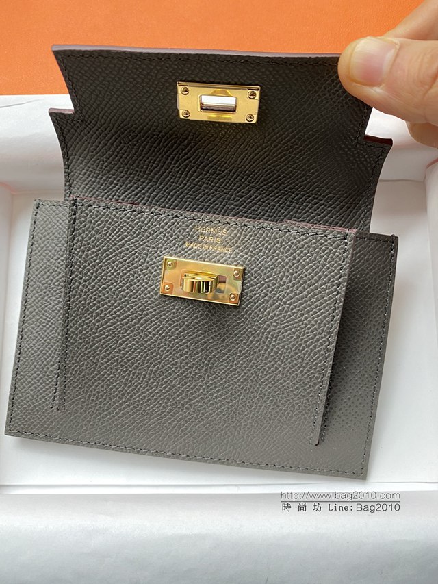 Hermes卡包 愛馬仕原版Kelly Pocket Epsom皮 Hermes新款小錢包 錫器灰金扣  tdh2175
